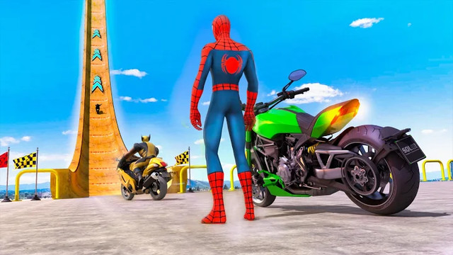 超级英雄自行车特技GT赛车 - 大型斜坡游戏图片5